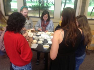 Several tables of cream cheese.