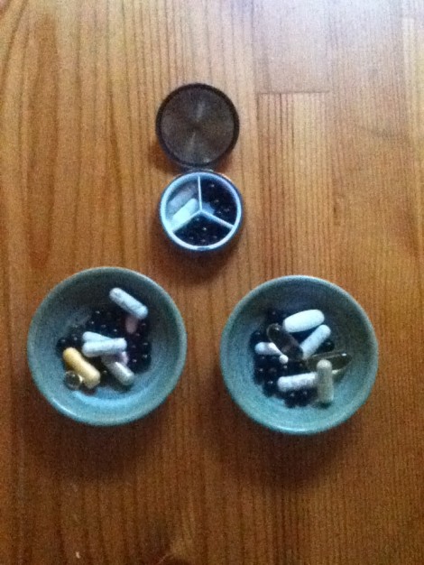 Morning, noon, and night. I can swallow each set in a single gulp! How's THAT for a super power.